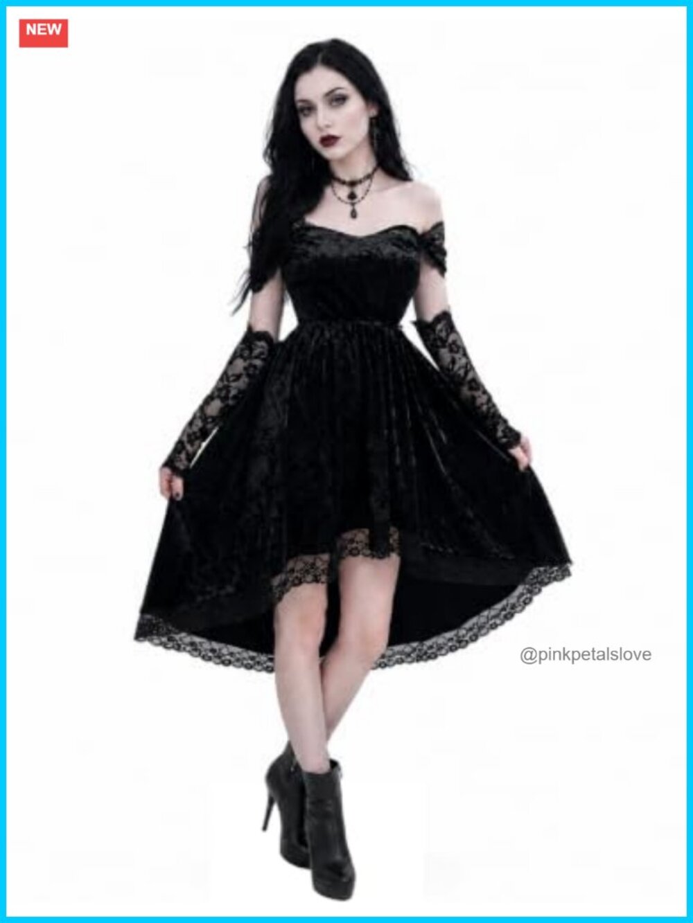 Gothic Lace Mini Dress Off Shoulder Bodycon High Low Velvet